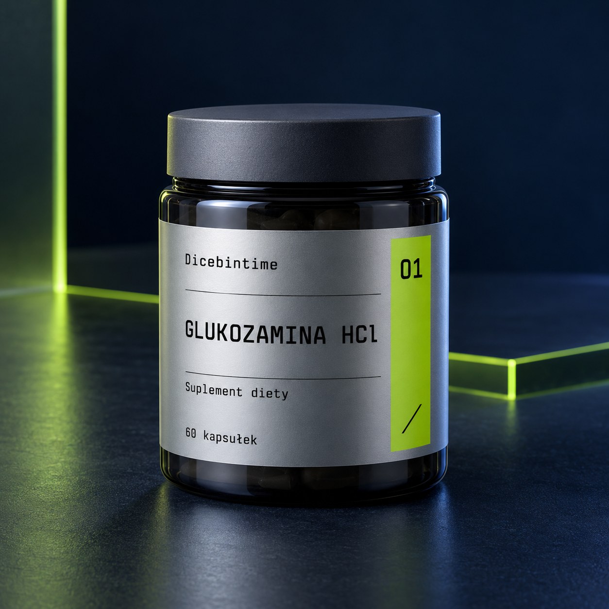 Dicebintime Glukozamina HCl — zamknięty słoik, 60 kapsułek
