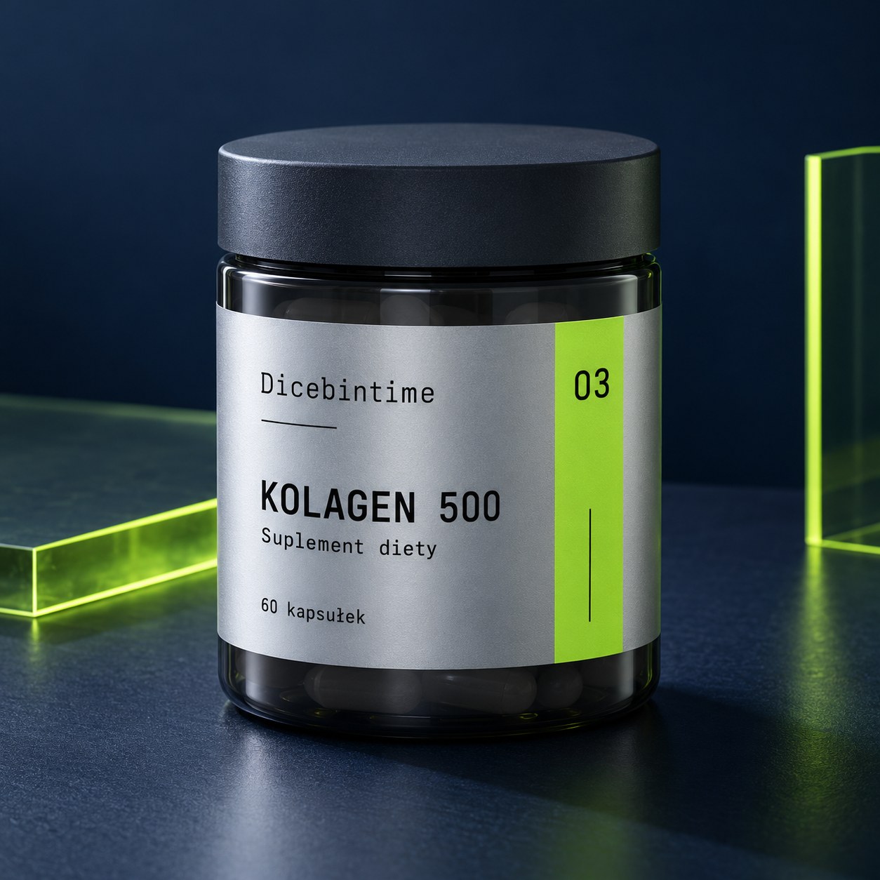 Dicebintime Kolagen 500 — zamknięty słoik, 60 kapsułek
