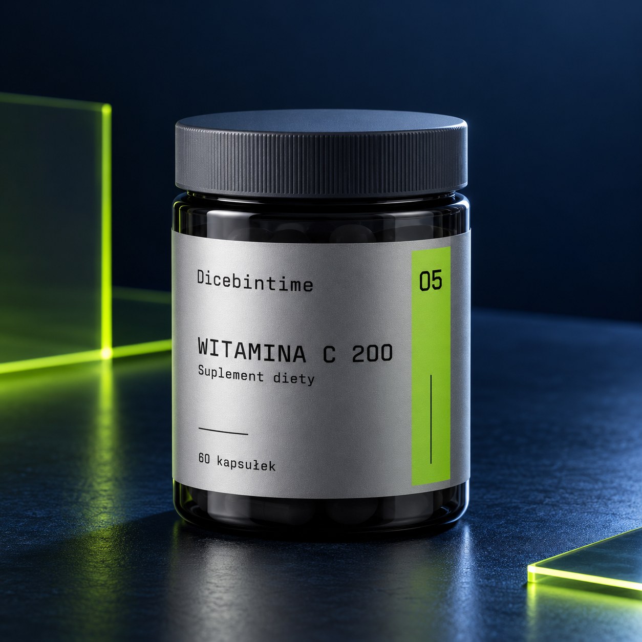 Dicebintime Witamina C 200 — zamknięty słoik, 60 kapsułek